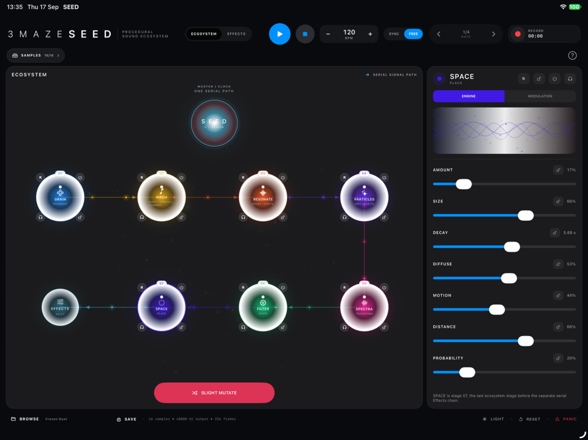 SEED Space processor in dark mode